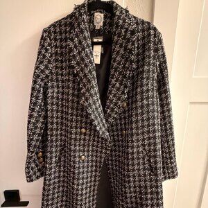 Houndstooth Long Tweed Coat